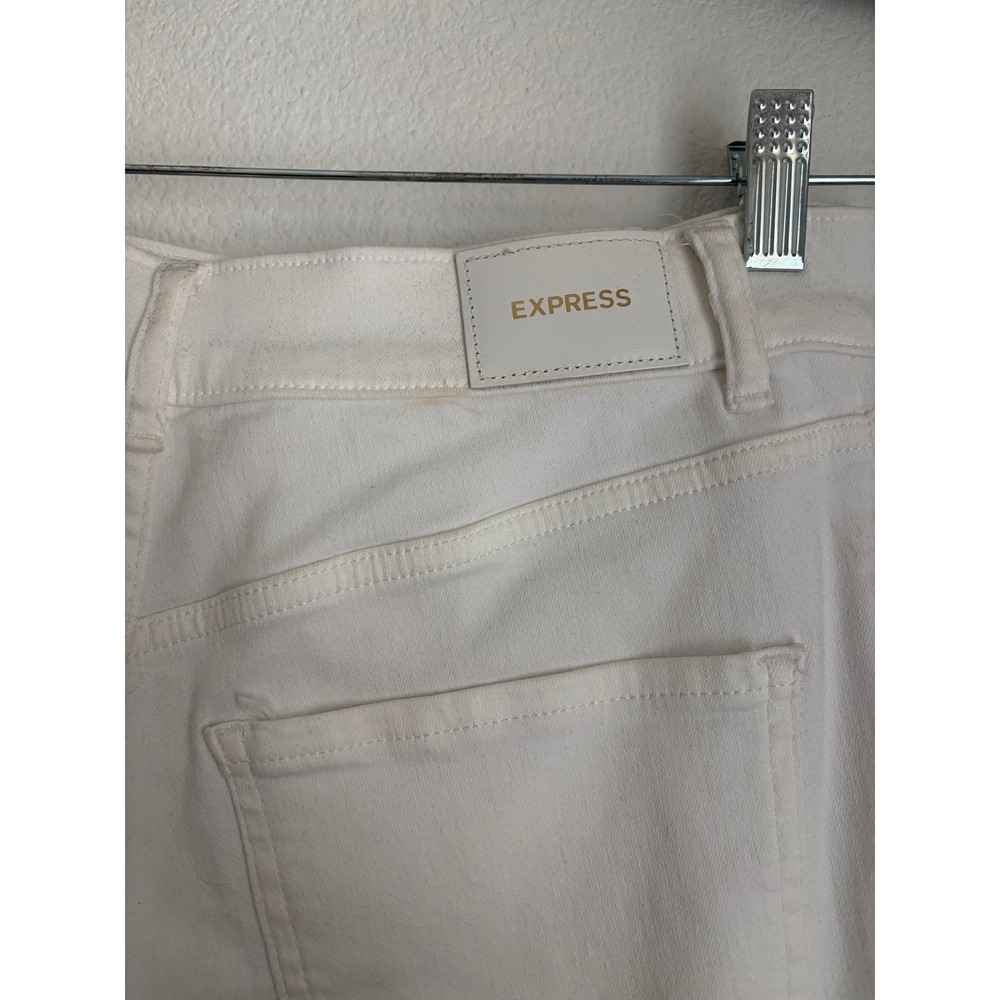 Express Womens White High Rise Cropped Flare Distressed Raw Hem Jeans Size 4 - Picture 4 of 6